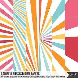 Papéis digitais Colorful Bursts - 6 padrões para scrapbooking, cartões, convites, imprimíveis e muito mais - download instantâneo - CU OK