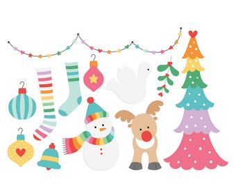 Colorful Christmas Digital Clipart Clip Art Illustrations - instant download - limited commercial use ok