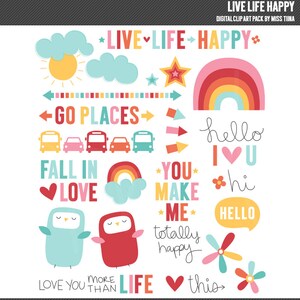 Live Life Happy Digital Clipart Clip Art Ilustrações - download instantâneo - uso comercial limitado ok