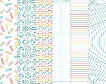 School-ish Digital Papers - 6 patterns for scrapbooking, cards, invitations, printables and more - instant download - CU OK