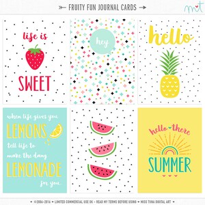 Fruchtige Spaß Digital Journal Karten - 3 x 4 Projekt Leben inspiriert druckbare Journal Hinweis Karten - instant-Download - CU OK