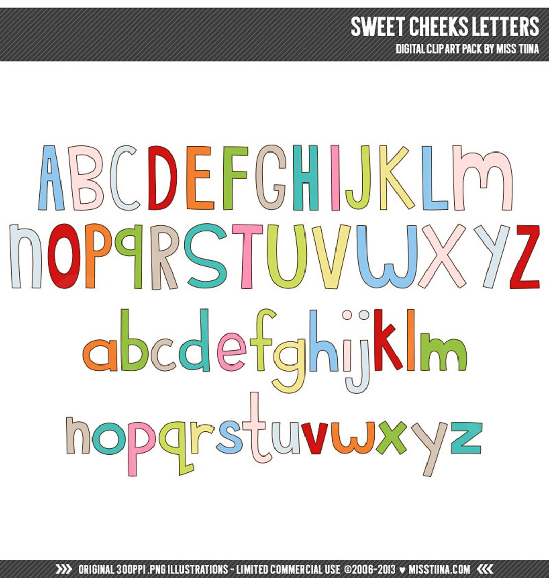 Sweet Cheeks Letters Digital Clipart Clip Art Illustrations - Instant ...