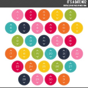 It's a Date No2 Rainbow Numbers Digital Clipart Clip Art Ilustrações - download instantâneo - uso comercial limitado ok