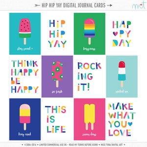 Hip Hip Yay Digital Journal Karten - 3 x 4 Projekt Leben inspiriert druckbare Scrapbooking Journal Hinweis Karten - instant-Download - CU OK