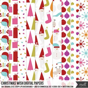 Christmas Wish Digital Papers - 10 patterns for scrapbooking, cards, invitations, printables and more - instant download - CU OK