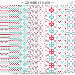 Papéis de fundo digitais de inverno Fair Isle de malha aconchegantes - 8 padrões para scrapbooking, criação de cartões, convites, imprimíveis - CU OK