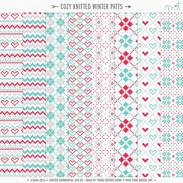 Cozy Knitted Winter Digital Papers - 8 patterns for scrapbooking, cards, invitations, printables and more - instant download - CU OK