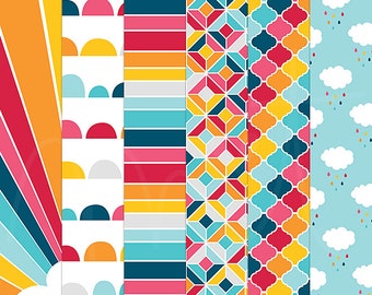 Sunny Digital Papers - 6 patterns for scrapbooking, cards, invitations, printables and more - instant download - CU OK