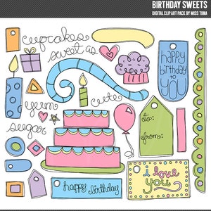 Birthday Sweets Digital Clipart Clip Art Illustrations - instant download - limited commercial use ok