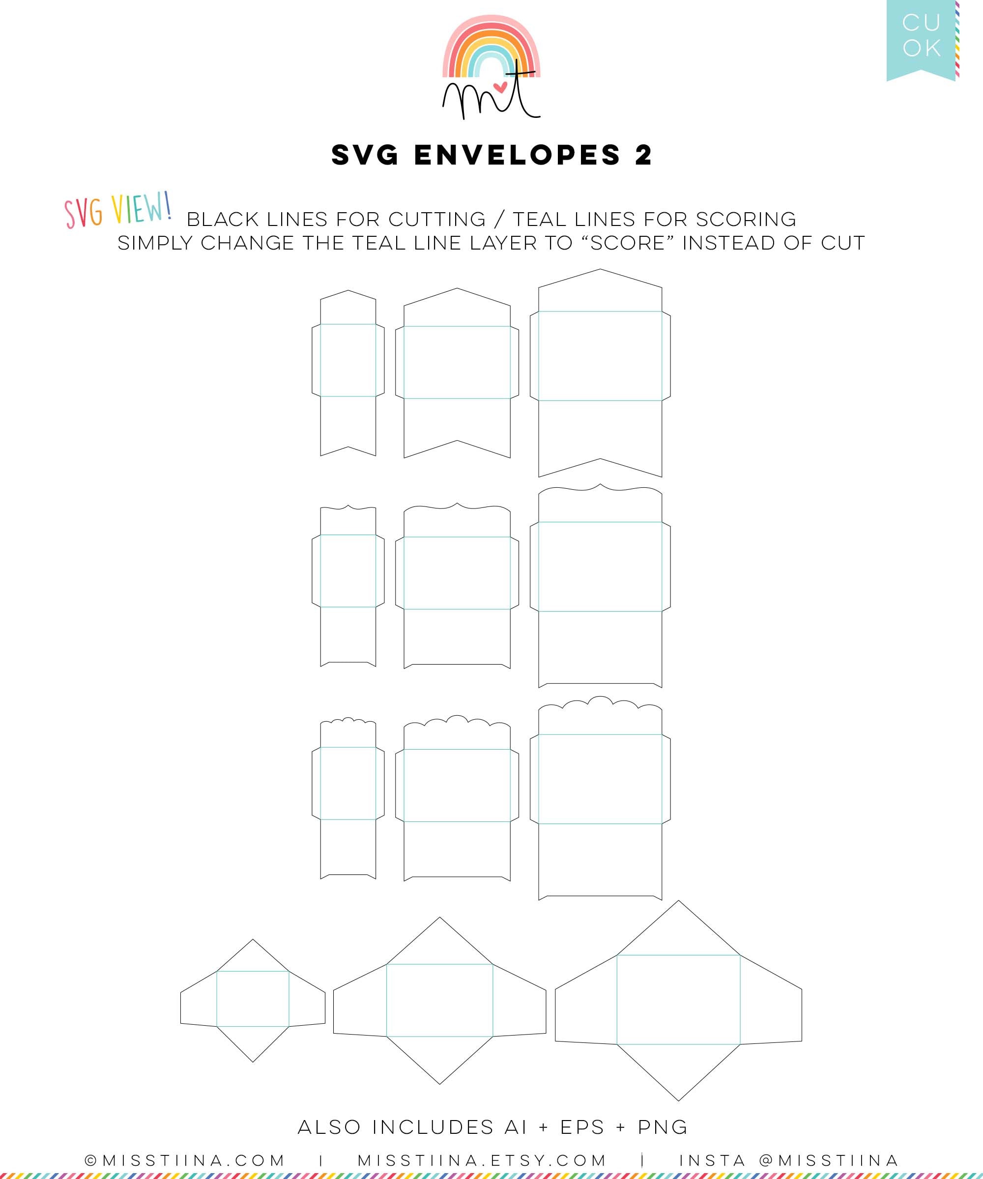 Envelopes 2 SVG Digital Die Cutting Files With Liners + Cards ...