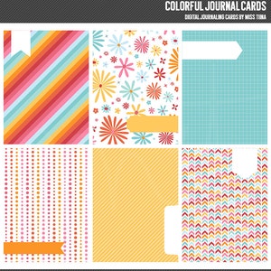Cartões de diário digital coloridos - cartões de anotações para scrapbooking inspirados na vida do projeto 3x4 para impressão - download instantâneo - CU OK