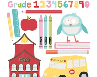 Back to School Digital Clipart Clip Art Illustrations - descarga instantánea - uso comercial limitado ok