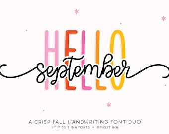 MTF Hello September Font Duo - Handwritten Script Font, Silhouette Font, Cricut Font, Cursive Font, Monoline Procreate Modern Fonts