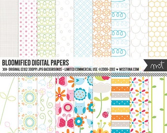 Bloomified Digital Papers - 18 patterns for scrapbooking, cards, invitations, printables and more - instant download - CU OK
