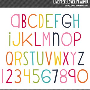 Live Free: Love Life Rainbow Alphabet Digital Clip Art Ilustrações - download instantâneo - uso comercial limitado ok