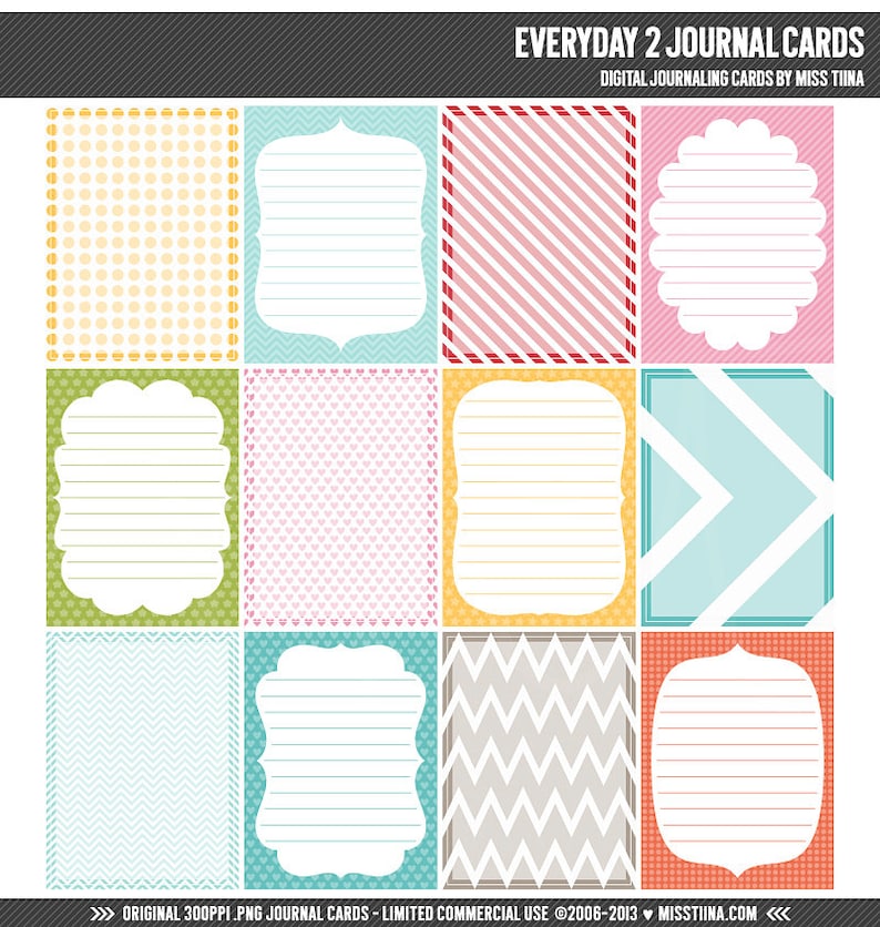Everyday 2 Digital Journal Cards - 3x4 project life inspired printable scrapbooking journaling note cards - instant download - CU OK image 1