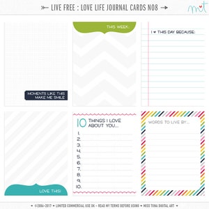 Live Free : Love Life 8 Digital Journal Cards - 3x4 4x6 project life pocket scrapbooking journaling note cards  - instant download - CU OK