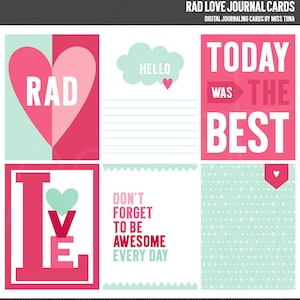 Cartões de diário digital Rad Love - cartões de anotações para scrapbooking inspirados na vida do projeto 3x4 para impressão - download instantâneo - CU OK
