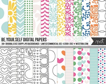 be.your.self Digital Papers - 26 patterns for scrapbooking, cards, invitations, printables and more - instant download - CU OK