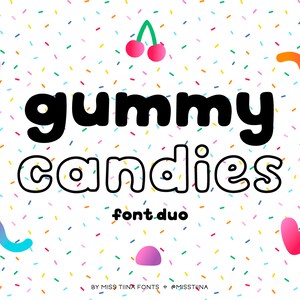 MTF Gummy Candies Font Duo - Miss Tiina Fonts - Cute Hand-drawn Bubbly Font - uso comercial limitado ok