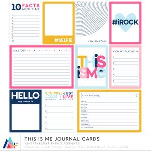 This is Me Journal Cards - 3x4 project life inspired all bout me printable journaling note cards - digital download - CU OK