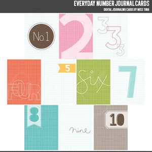 Cartões de diário digital com números diários - cartões de anotações para scrapbooking inspirados na vida do projeto 3x4 para impressão - download instantâneo - CU OK