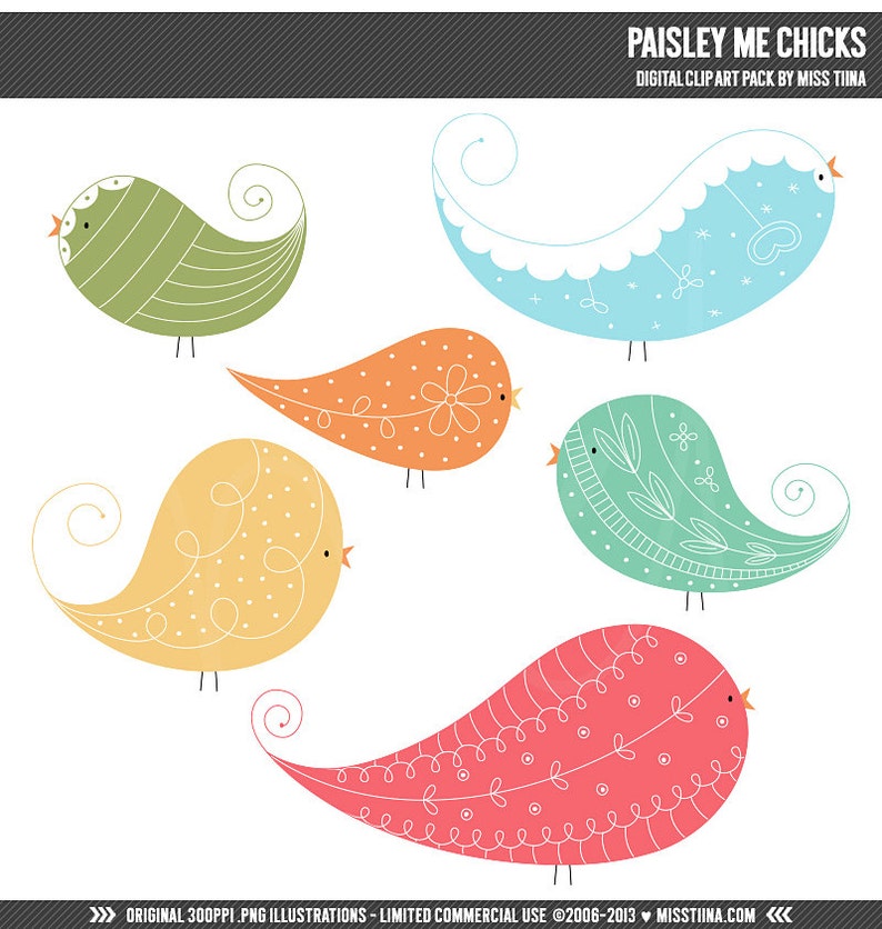 Paisley Me Chicks Digital Clipart Clip Art Illustrations instant download limited commercial use ok image 1