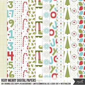 Very Merry Digital Papers - 12 padrões para scrapbooking, cartões, convites, imprimíveis e muito mais - download instantâneo - CU OK