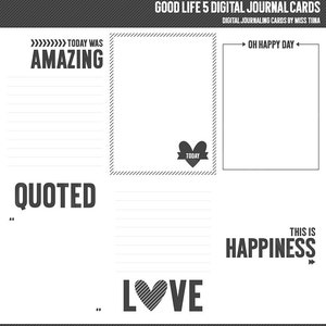 Good Life 5 cartões de diário digital - cartões de anotações de scrapbooking inspirados na vida do projeto 3x4 - download instantâneo - CU OK