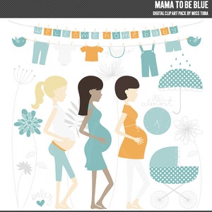 Mama to Be Blue Digital Clipart Clip Art Ilustrações - download instantâneo - uso comercial limitado ok