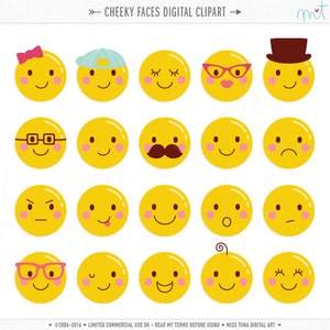Cheeky Faces Digital Clipart Clip Art Illustrations emojis - instant download - limited commercial use ok