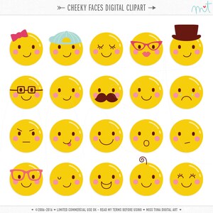 Cheeky Faces Clipart Digital Clip Art Ilustrações emojis - download instantâneo - uso comercial limitado ok