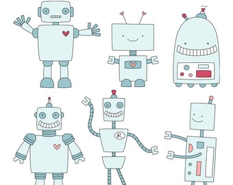 Robots Digital Clipart Clip Art Illustrations - instant download - limited commercial use ok