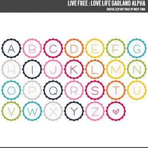 Live Free: Love Life Garland Rainbow Alphabet Digital Clip Art Ilustrações - download instantâneo - uso comercial limitado ok