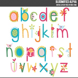Bloomified Alphabet Digital Clipart Clip Art Illustrations birds, butterflies, floral abc&#39;s learning