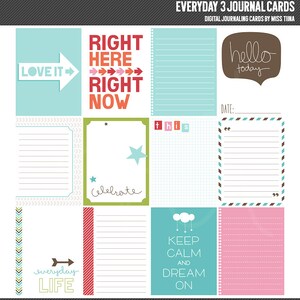 Todos os dias 3 cartões de diário digital - cartões de anotações para scrapbooking inspirados na vida do projeto 3x4 para impressão - download instantâneo - CU OK