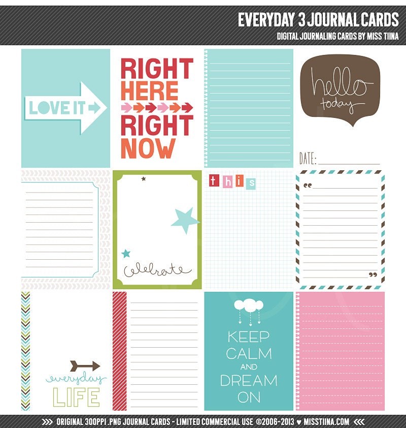 Everyday 3 Digital Journal Cards - 3x4 Project Life Inspired
