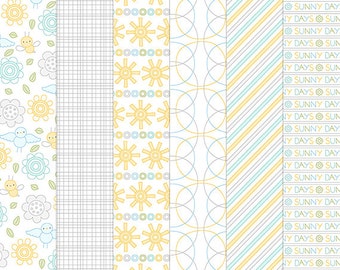 Sunny Days Digital Papers - 6 patterns for scrapbooking, cards, invitations, printables and more - instant download - CU OK