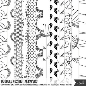 Papéis digitais Doodled No2 - 12 padrões para scrapbooking, cartões, convites, imprimíveis e muito mais - download instantâneo - CU OK