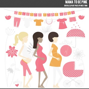 Mama to Be Pink Digital Clipart Clip Art Ilustrações - download instantâneo - uso comercial limitado ok