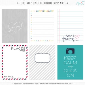 Live Free : Love Life 3 Digital Journal Cards - 3x4 4x6 project life pocket scrapbooking journaling note cards  - instant download - CU OK