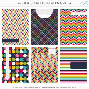 Live Free: Love Life 6 Cartões de diário digital - 3x4 4x6 projeto life pocket scrapbooking diário cartões de nota - download instantâneo - CU OK