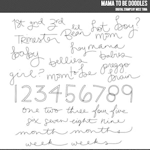 Mama to Be Doodles Digital Stamps Clipart Clip Art Illustrations - descarga instantánea - uso comercial limitado ok