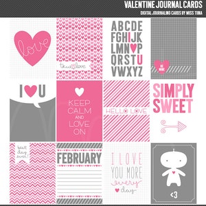 Valentine Digital Journal Cards - 3x4 project life inspired printable scrapbooking journaling note cards  - instant download - CU OK