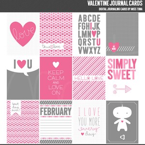 Digital Journal Valentinskarten - 3 x 4 Projekt Leben inspiriert druckbare Scrapbooking Journal Hinweis Karten - instant-Download - CU OK