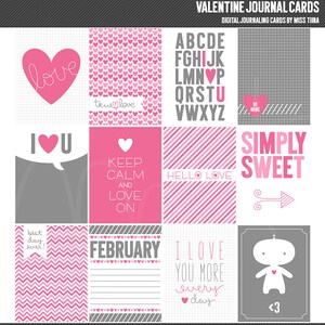 Valentine Digital Journal Cards - 3x4 project life inspired printable scrapbooking journaling note cards  - instant download - CU OK