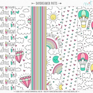 Papéis digitais Daydreamer - 6 padrões para scrapbooking, cartões, convites, imprimíveis, planejadores, arco-íris - CU OK