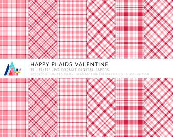 Happy Plaids Valentine Digital Papers - 12 patterns for scrapbooking, cards, invitations, printables and more - instant download - CU OK
