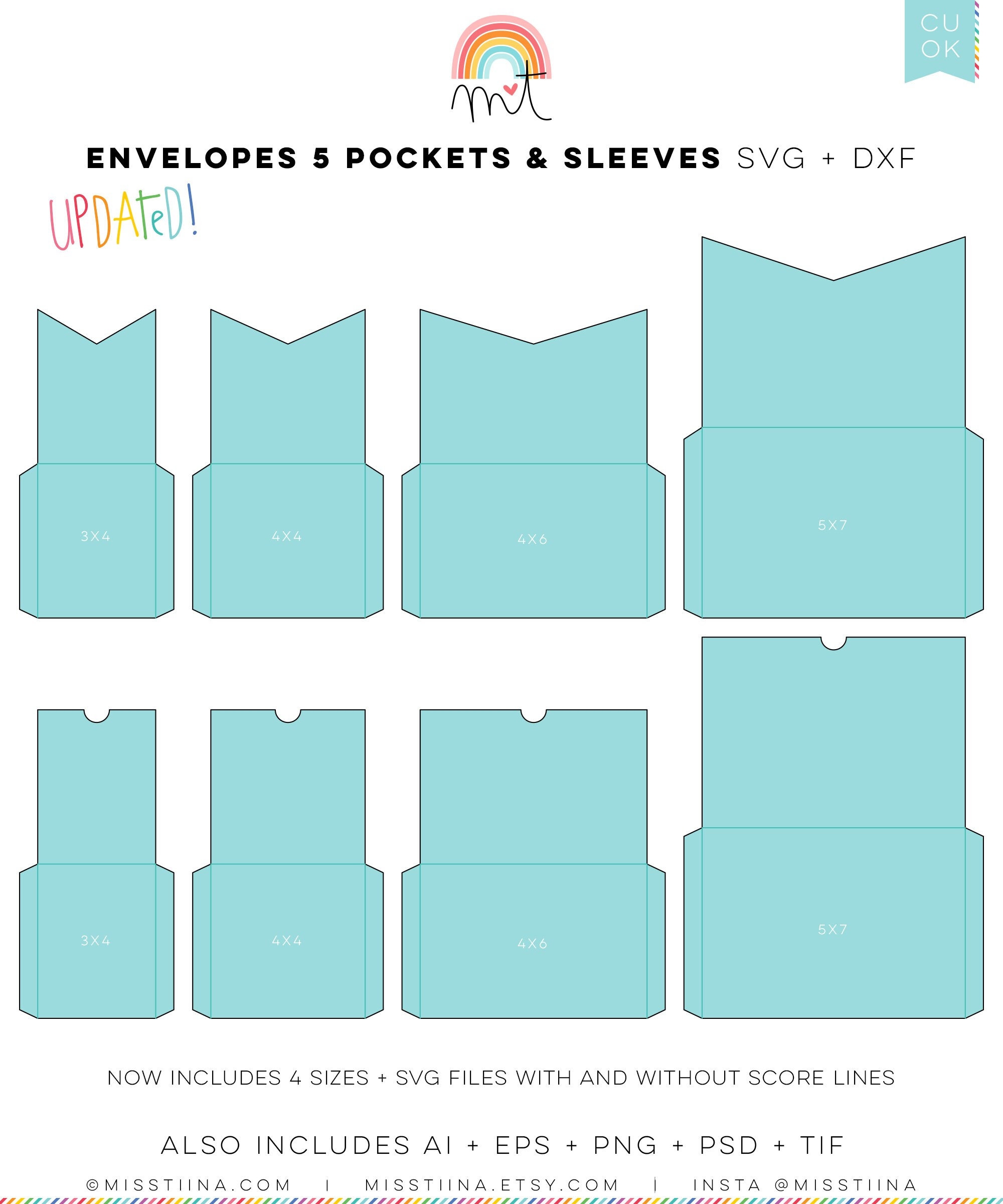 Envelopes 22 Pockets + Sleeves SVG DXF Digital Die Cutting files templates  card making scrapbooking crafts wedding birthday invitations Pertaining To Envelope Templates For Card Making