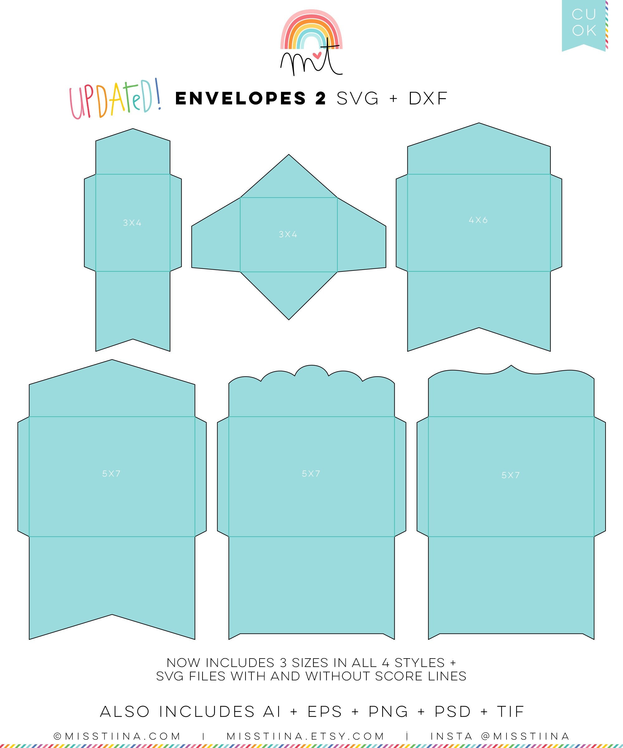 Envelopes 20 SVG DXF Digital Die Cutting files templates card making  scrapbooking crafts wedding birthday invitations printables